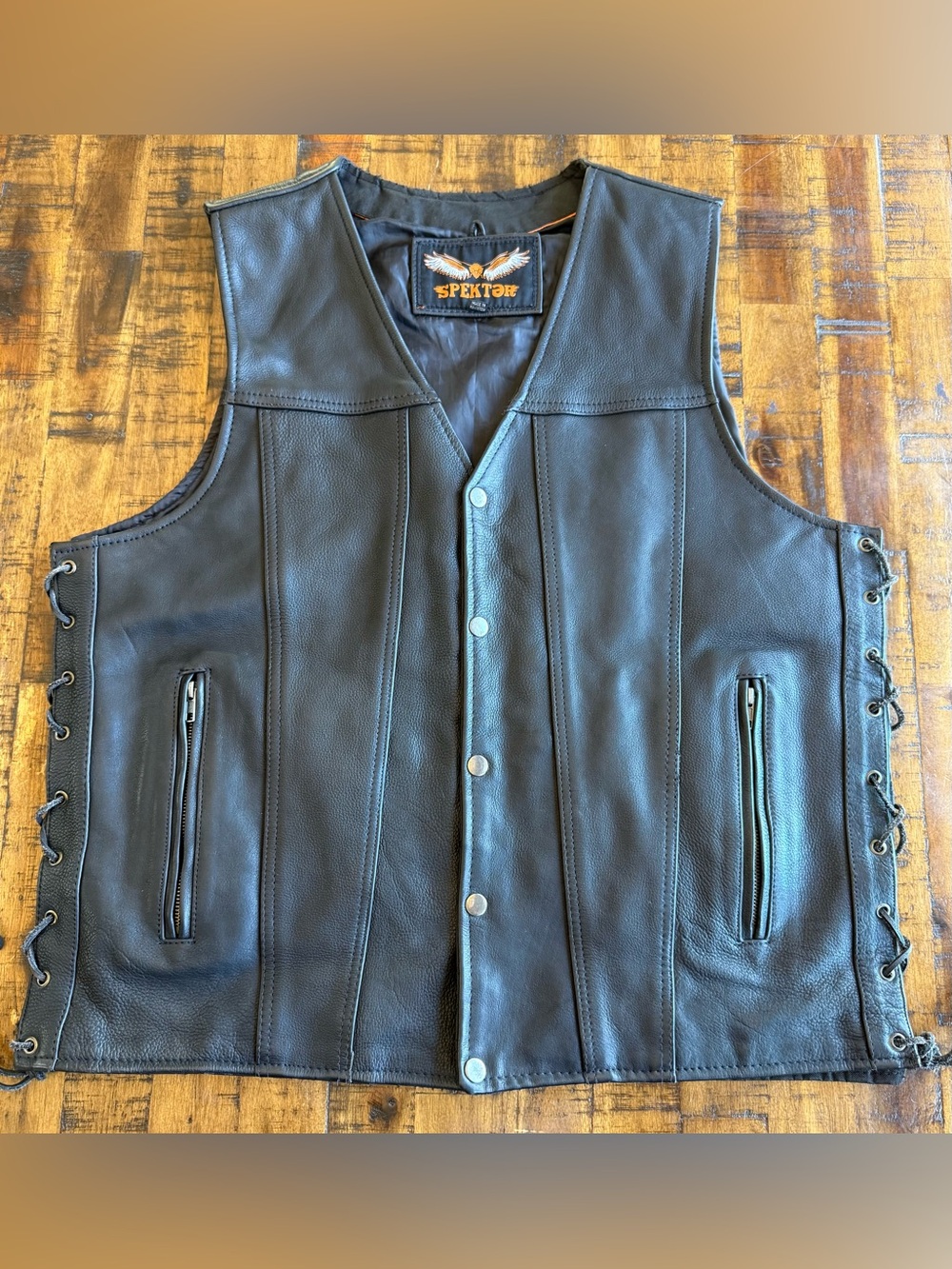 Spekter Men’s Genuine Leather Motorcycle Vest • Size 48 • Sturgis Ready